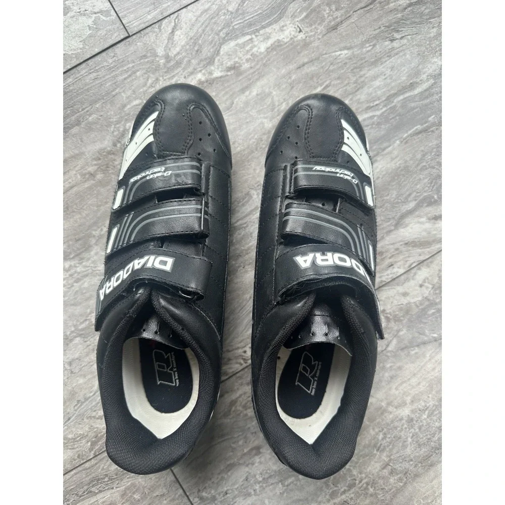 Diadora Road Cycling Shoes EU 43 Black Silver 3 Strap D-Skin Bike Shoes